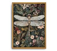 Djmwtb Vintage Framed Wall Art Dragonfly Canvas Wall Art Prints Green Botanical Floral Pictures Flower Painting Wall Decor Artwork for Living Room Bedroom Bathroom Office 8x10in