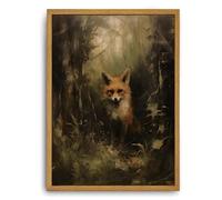 Djmwtb Vintage Framed Wall Art Fox Canvas Wall Art Prints Forest Animal Pictures Dark Academia Painting Wall Decor Artwork for Living Room Bedroom Bathroom Office 8x10in