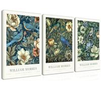 Djmwtb William Morris Canvas Wall Art Vintage Poster Prints Framed Set of 3 Botanical Bird Aesthetic Pictures Gallery Artwork Painting Wall Decor for Living Room Bedroom Office 12x16in