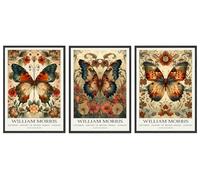Djmwtb William Morris Wall Art Vintage Butterfly Poster Prints Set of 3 Botanical Flower Aesthetic Pictures Gallery Canvas Artwork Nouveau Painting Decor for Living Room Bedroom 12x16in Unframed