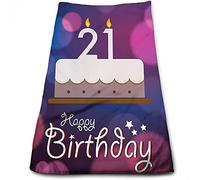 DJNGN 21st Birthday Hand Towels Quick Drying,Happy Birthday Words with Stars,Microfiber Highly Absorbent Towels,Multipurpose Use as Hotel,Bathroom,Shower,Spa,Purple - 27 x 16 inches