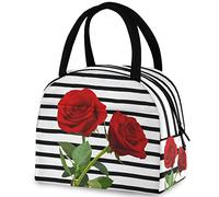 DJNGN 3D Beautiful Couple Red Rose Flower Reusable Lunch Tote Bag Insulated Thermal Cooler Container Bag for Back to School Work Picnic Travel Fishing Beach