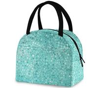 DJNGN 3D Beautiful Green Mosaic Stone Reusable Lunch Tote Bag with Front Pocket Insulated Thermal Zipper Closure Cooler Container Bag for School Work Picnic Travel Fishing Beach
