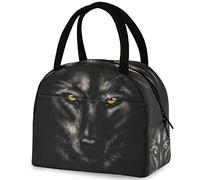 DJNGN 3D Black Wolf with Yellow Eyes Insulated Lunch Tote Bag, Reusable Multi-Pocket Container Cooler Bag for Women&Men School Work Picnic Outdoor Travel