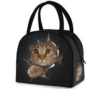 DJNGN 3D Cute Cat from Black Hole Insulated Lunch Bag, Reusable Multi-Pocket Container Handle Cooler Tote Bag for Women&Men School Work Picnic Outdoor Travel
