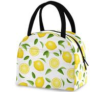 DJNGN 3D Fresh Summer Yellow Lemons Leaves Reusable Lunch Tote Bag Insulated Thermal Cooler Container Bag for Back to School Work Picnic Travel Fishing Beach