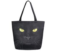 DJNGN 3D Yellow Eye Black Cat Print Extra Large Canvas Market Beach Travel Reusable Grocery Shopping Tote Bag Portable Storage HandBags