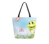 DJNGN A Frog With Three Butterflies Canvas Tote Bag Reusable Grocery Bags Tote Carrying Bag with Handles