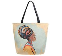 DJNGN African Native Woman With Hairdo And Earrings Extra Large Canvas Shoulder Tote Top Storage Handle Bag for School Gym Beach Weekender Travel Reusable Grocery Shopping