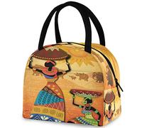 DJNGN African Style Black Woman Elephants Reusable Lunch Tote Bag, Insulated Thermal Cooler Container Bag for Back to School Work Picnic Travel Fishing Beach