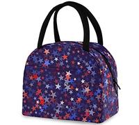 DJNGN American Flag Patriotic Stars Reusable Lunch Tote Bag with Front Pocket Zipper Closure Insulated Thermal Cooler Container Bag for School Work Picnic Travel Fishing Beach