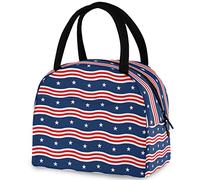 DJNGN American Patriotic Stars Stripes Insulated Lunch Bag, Reusable Multi-Pocket Handle Container Cooler Tote Bag for Women&Men School Work Picnic Outdoor Travel
