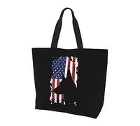 DJNGN an Shepherd American Flag Women'S Lightweight Canvas Handbag Reusable Shopping Bag Black