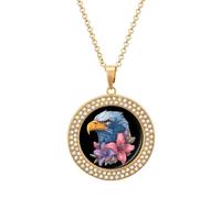 DJNGN Angry Eagle1 Lily Flower Women's Pendant Necklace Gold Silver Charm Picture Necklaces Circle Jewelry