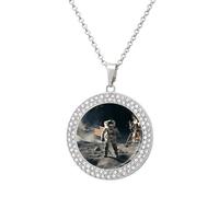 DJNGN Astronaut Landing on The Moon Diamond Necklace Sparkle Pendant Necklace for Women Customizable Photo Necklace Classic Luxury Love Clavicle Neckband Fine Jewelry Anniversary Birthday Gifts