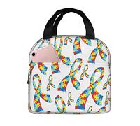 DJNGN Autism Awareness Ribbons Insulated Lunch Bag for Women Reusable Lunch Box Men Food Containers Portable Cooler Bags Reusable Snack Bag for Girls Boys