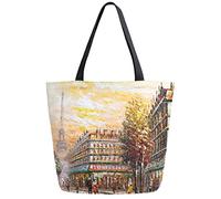 DJNGN Autumn Eiffel Tower Reusable Grocery Shopping Bag Canvas Tote Bag Large Collapsible Washable Handbag Shoulder for Women