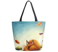DJNGN Autumn Little Red Fox Print Extra Large Canvas Shoulder Tote Top Storage Handle Bag for Gym Beach Weekender Travel Reusable Grocery Shopping