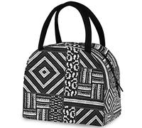 DJNGN Azte Vintage Tribal Geometric Pattern Black Insulated Lunch Bag, Reusable Multi-Pocket Handle Container Cooler Tote Bag for Women&Men School Work Picnic Outdoor Travel