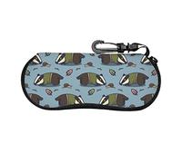 DJNGN Badger And Snail Zipper Glasses Case Print Ultra Light Portable Neoprene Soft Sunglasses Case with Carabiner