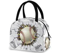 DJNGN Baseball from Old Plaster Wall Reusable Lunch Hand Bag with Front Pocket Insulated Thermal Zipper Closure Cooler Container Bag for School Work Picnic Travel Fishing Beach