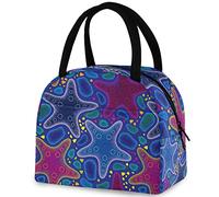DJNGN Beautiful Floral Starfish Reusable Lunch Tote Bag with Front Pocket Insulated Thermal Cooler Container Bag for Back to School Work Picnic Travel Fishing Beach