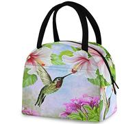 DJNGN Beautiful Hibiscus Flowers Hummingbird Reusable Lunch Tote Bag Insulated Thermal Cooler Container Bag for Back to School Work Picnic Travel Fishing Beach