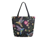 DJNGN Beautiful Hummingbirds Tropical Exotic Flower Canvas Tote Bag Women Casual Shoulder Handbag Large Reusable Shopping Grocery Bag