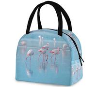 DJNGN Beautiful Lake Pink Flamingos Blue Insulated Lunch Tote Bag, Reusable Multi-Pocket Container Cooler Bag for Women&Men School Work Picnic Outdoor Travel