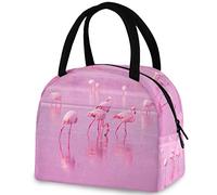 DJNGN Beautiful Lake Pink Flamingos Insulated Lunch Bag, Reusable Multi-Pocket Container Cooler Tote Bag for Women&Men School Work Picnic Outdoor Travel