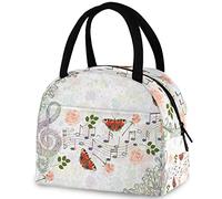 DJNGN Beautiful Musical Notes Butterfly Vintage Insulated Lunch Bag, Reusable Multi-Pocket Handle Container Cooler Tote Bag for Women&Men School Work Picnic Outdoor Travel
