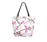 DJNGN Beautiful Pink Flower Canvas Tote Bag Reusable Grocery Bags Tote Carrying Bag with Handles