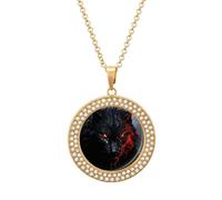 DJNGN Big Black Wolf with Red Eyes Diamond Necklace Sparkle Pendant Necklace for Women Customizable Photo Necklace Classic Luxury Love Clavicle Neckband Fine Jewelry Anniversary Birthday Gifts