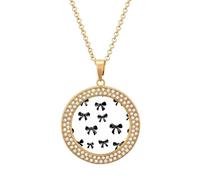DJNGN Black And White Bow Pattern Women's Pendant Necklace Gold Silver Charm Picture Necklaces Circle Jewelry