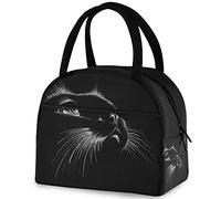 DJNGN Black Cat Art Insulated Lunch Bag, Reusable Multi-Pocket Handle Container Cooler Tote Bag for Women&Men School Work Picnic Outdoor Travel
