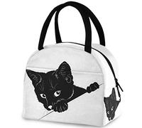 DJNGN Black Cat Cartoon Reusable Lunch Tote Bag with Front Pocket Insulated Thermal Cooler Container Bag for Back to School Work Picnic Travel Fishing Beach
