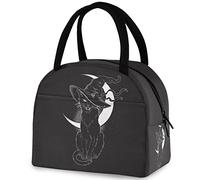 DJNGN Black Cat in Witch Hat Halloween Lunch Tote Bag with Front Pocket Reusable Insulated Thermal Zipper Closure Cooler Container Bag for School Work Picnic Travel Fishing Beach
