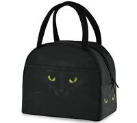 DJNGN Black Cat in Yellow Eyes Reusable Lunch Tote Bag with Front Pocket Insulated Thermal Cooler Container Bag for Back to School Work Picnic Travel Fishing Beach