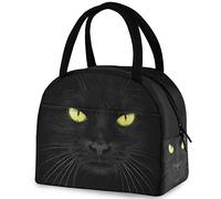 DJNGN Black Cat Looking The Camera Reusable Lunch Tote Bag with Front Pocket Zipper Closure Insulated Thermal Cooler Container Bag for Man Women Work Picnic Travel Beach Fishing