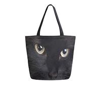DJNGN Black Cat Reusable Grocery Shopping Bag Heavy Duty Canvas Tote Bag Large Collapsible Washable Handbag Shoulder for Women