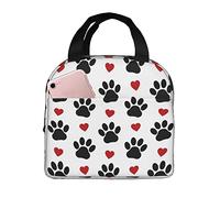DJNGN Black Dog Paws Red Hearts Insulated Lunch Bag for Women Reusable Lunch Box Men Food Containers Portable Cooler Bags Reusable Snack Bag for Girls Boys
