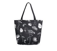 DJNGN Black Flamingo Pattern Canvas Tote Bag Reusable Grocery Bags Tote Carrying Bag with Handles