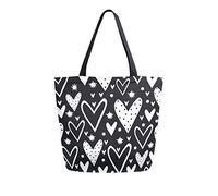 DJNGN Black Hearts Pattern Canvas Tote Bag Reusable Grocery Bags Tote Carrying Bag with Handles