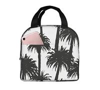 DJNGN Black Palm Trees Insulated Lunch Bag for Women Reusable Lunch Box Men Food Containers Portable Cooler Bags Reusable Snack Bag for Girls Boys