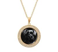 DJNGN Black Schnauzer Dog Diamond Necklace Sparkle Pendant Necklace for Women Customizable Photo Necklace Classic Luxury Love Clavicle Neckband Fine Jewelry Anniversary Birthday Gifts