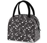 DJNGN Black White Musical Note Insulated Lunch Bag, Reusable Multi-Pocket Container Handle Cooler Tote Bag for Women&Men School Work Picnic Outdoor Travel
