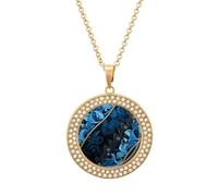 DJNGN Blue And Black Pattern Diamond Necklace Sparkle Pendant Necklace for Women Customizable Photo Necklace Classic Luxury Love Clavicle Neckband Fine Jewelry Anniversary Birthday Gifts