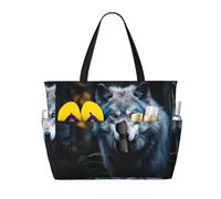 DJNGN Blue Eyes Wolf1 Print Large Beach Bag Women Waterproofes Foldable Zipper Totes Bag for Travel Vacation