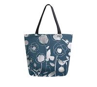DJNGN Blue Flowers Abstract Canvas Tote Bag Reusable Grocery Bags Tote Carrying Bag with Handles