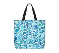 DJNGN Blue Watercolor Geometric Stained Glass Casual Shoulder Bag Handbag Reusable Shopping Travel Grocery Bag Tote Gifts For Women